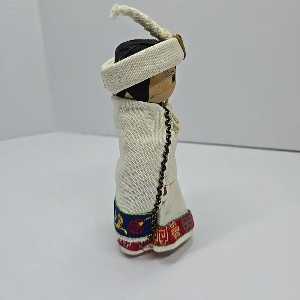 Chinese Ethnic 6" Wood Doll Hand Painted Figurine Traditional Detailed Costume - Picture 6 of 11